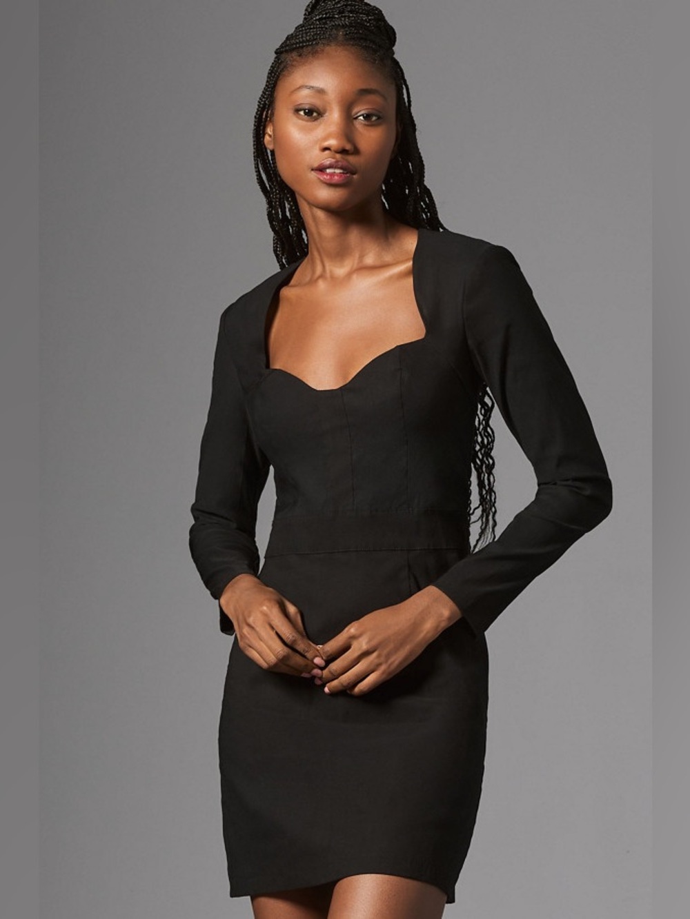 NWT Anthropologie Black Long-Sleeve Sweetheart Mini Dress Size 0